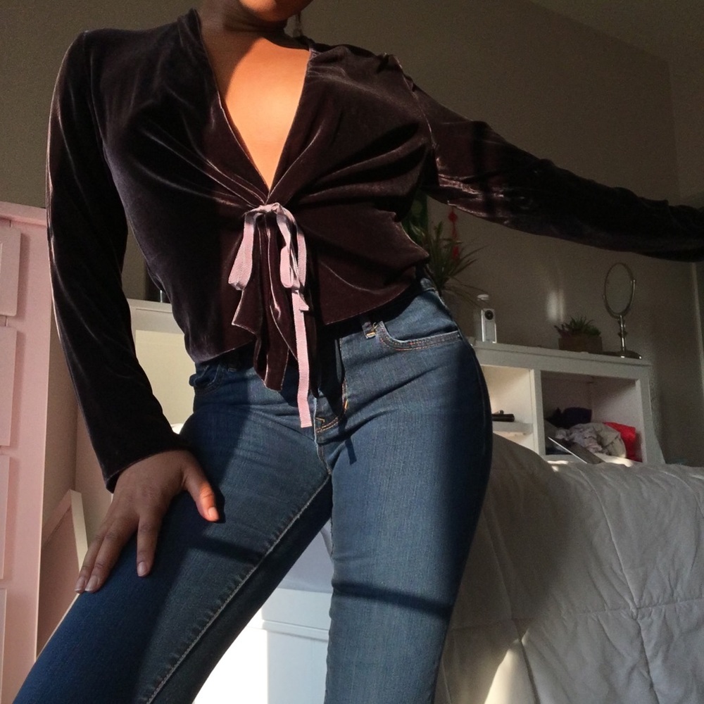 purple velvet wrap top